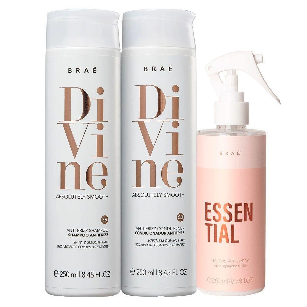 Kit Braé Divine - Shampoo 250ml + Condicionador 250ml + Fluído Reparador 260ml