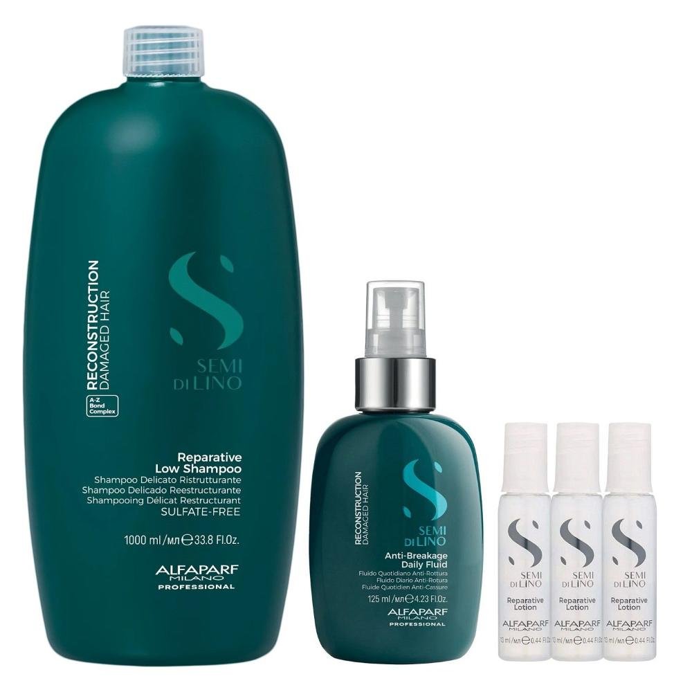 Kit Alfaparf Semi Di Lino Reconstruction - Shampoo 1L +  Fluído 125ml  + 3x Ampola 13ml