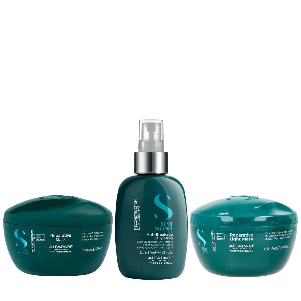 Kit Alfaparf Semi Di Lino Reconstruction - Máscara 200ml + Máscara Suave 200ml + Fluído 125ml