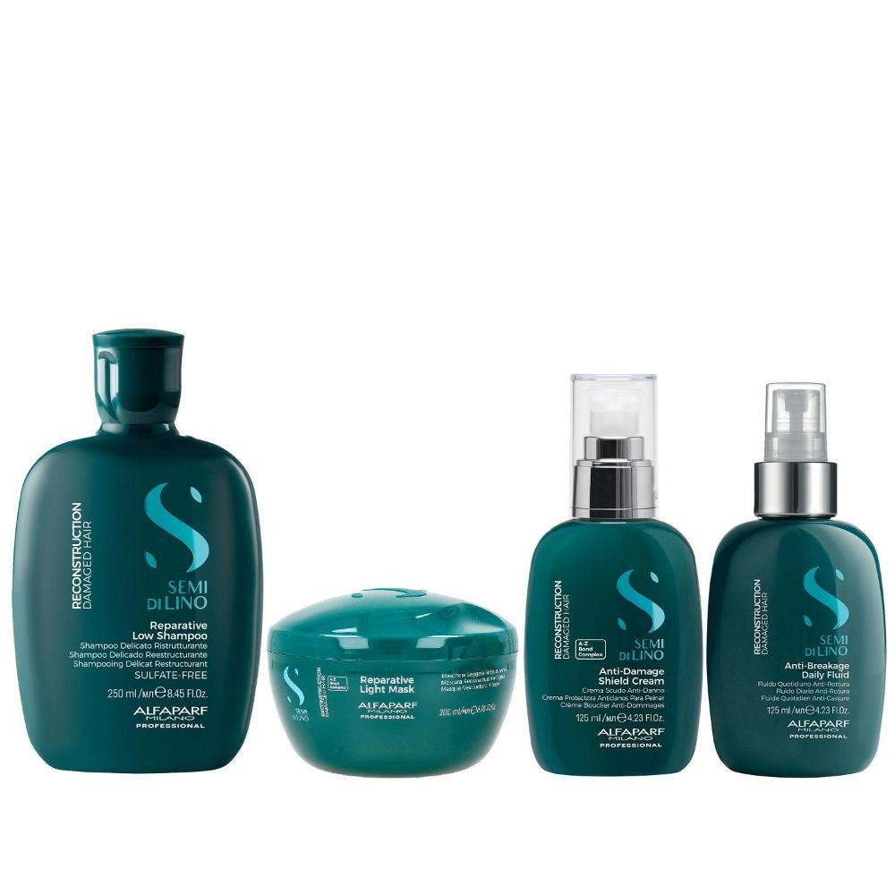 Kit Alfaparf Semi Di Lino Reconstruction - Shampoo 250ml + Máscara Suave 200ml + Creme 125ml + Fluído 125ml