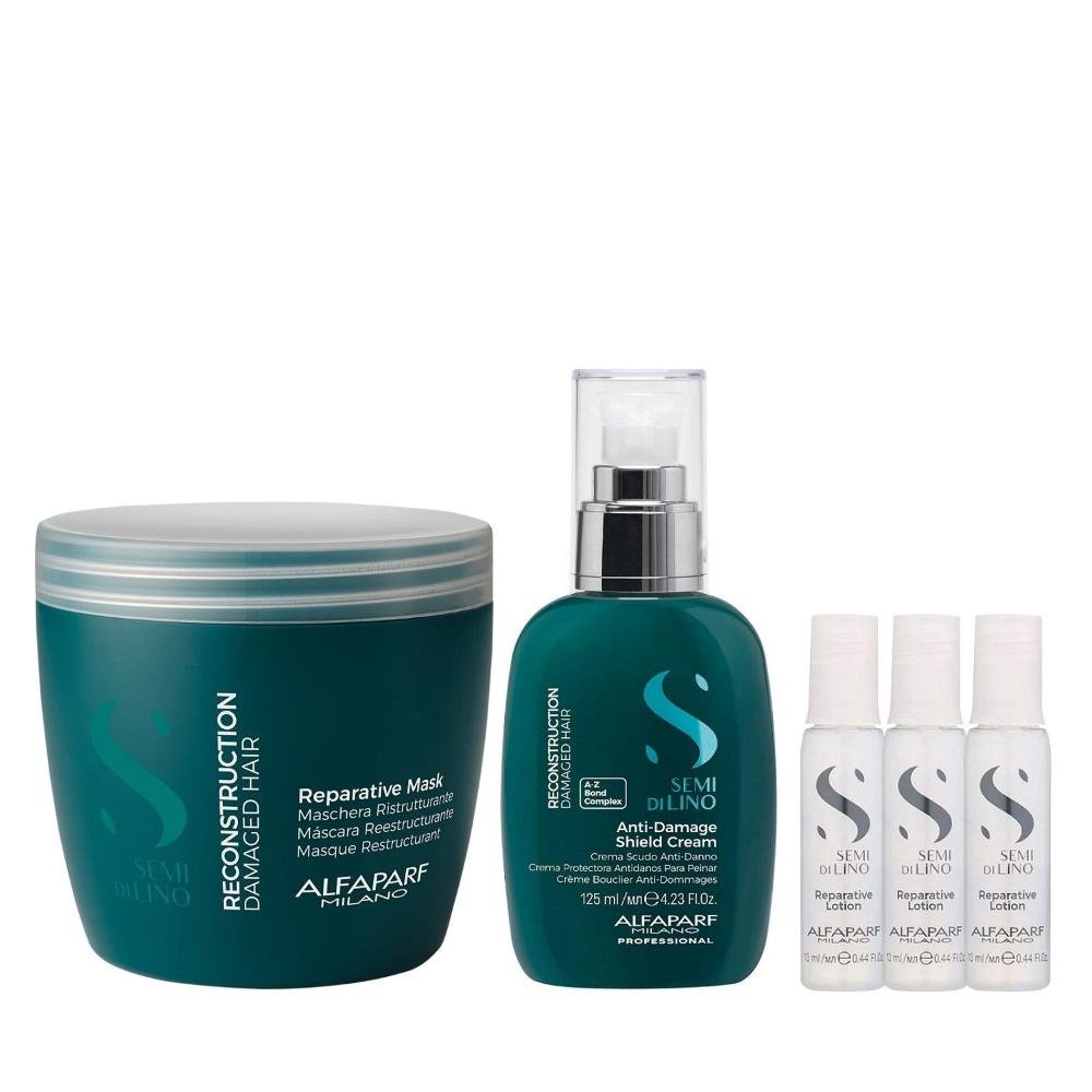 Kit Alfaparf Semi Di Lino Reconstruction - Máscara 500ml + Creme 125ml + 3x Ampola 13ml