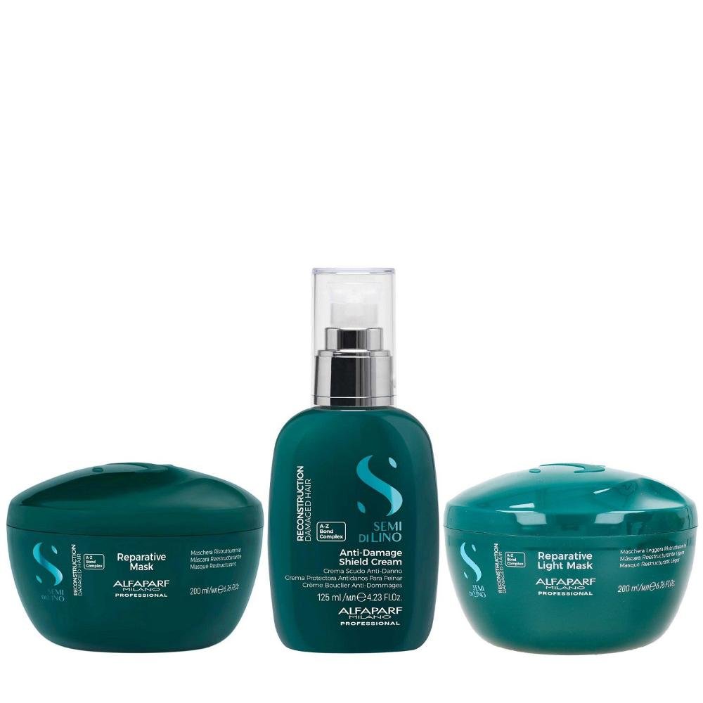 Kit Alfaparf Semi Di Lino Reconstruction - Máscara 200ml + Máscara Suave 200ml + Creme 125ml