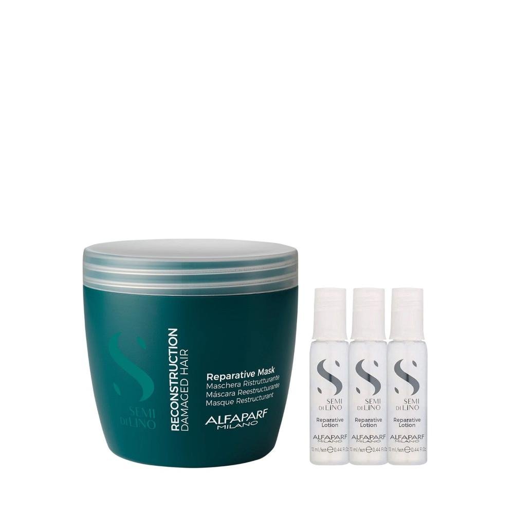 Kit Alfaparf Semi Di Lino Reconstruction - Máscara 500ml + 3x Ampola 13ml