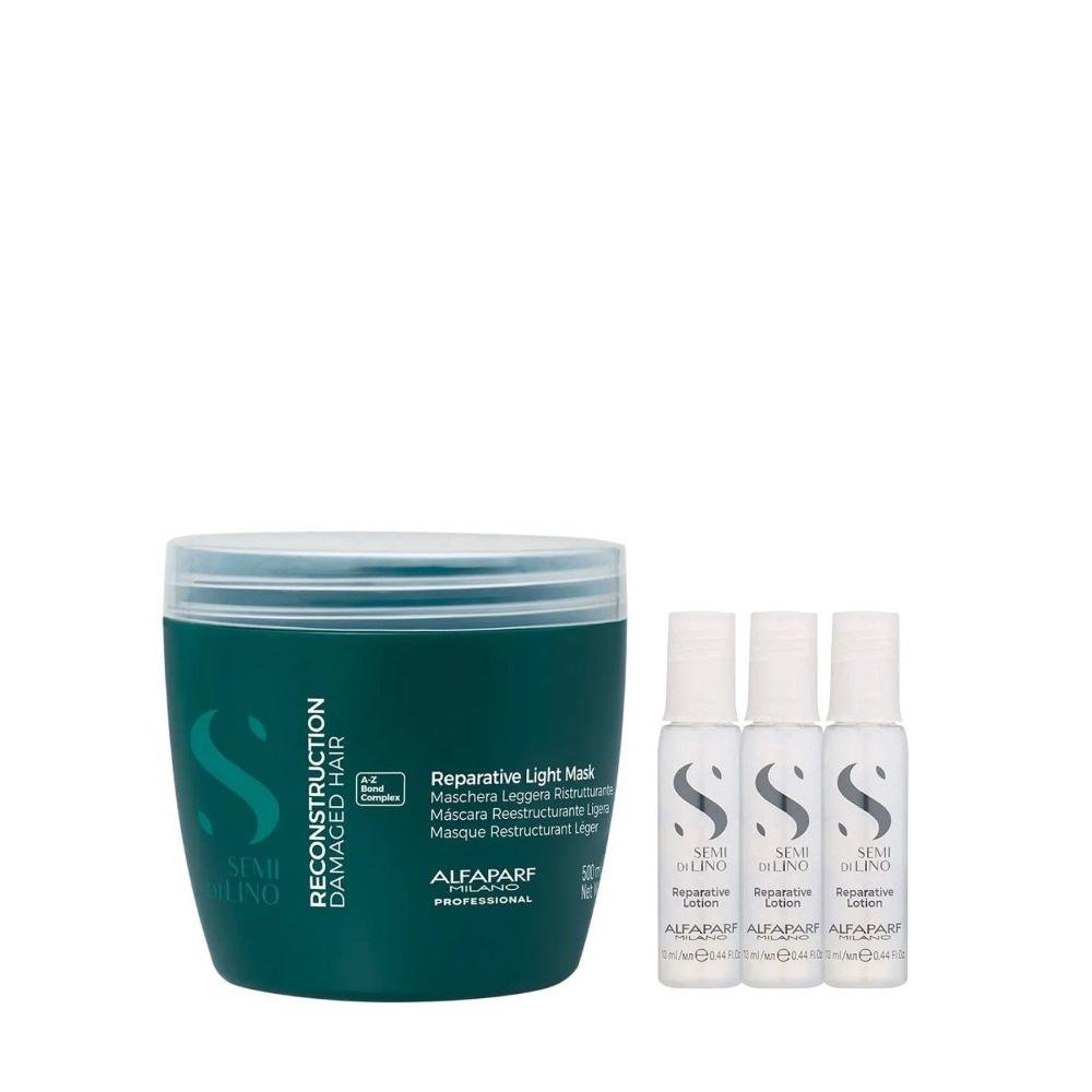 Kit Alfaparf Semi Di Lino Reconstruction - Máscara Suave 500ml + 3x Ampola 13ml