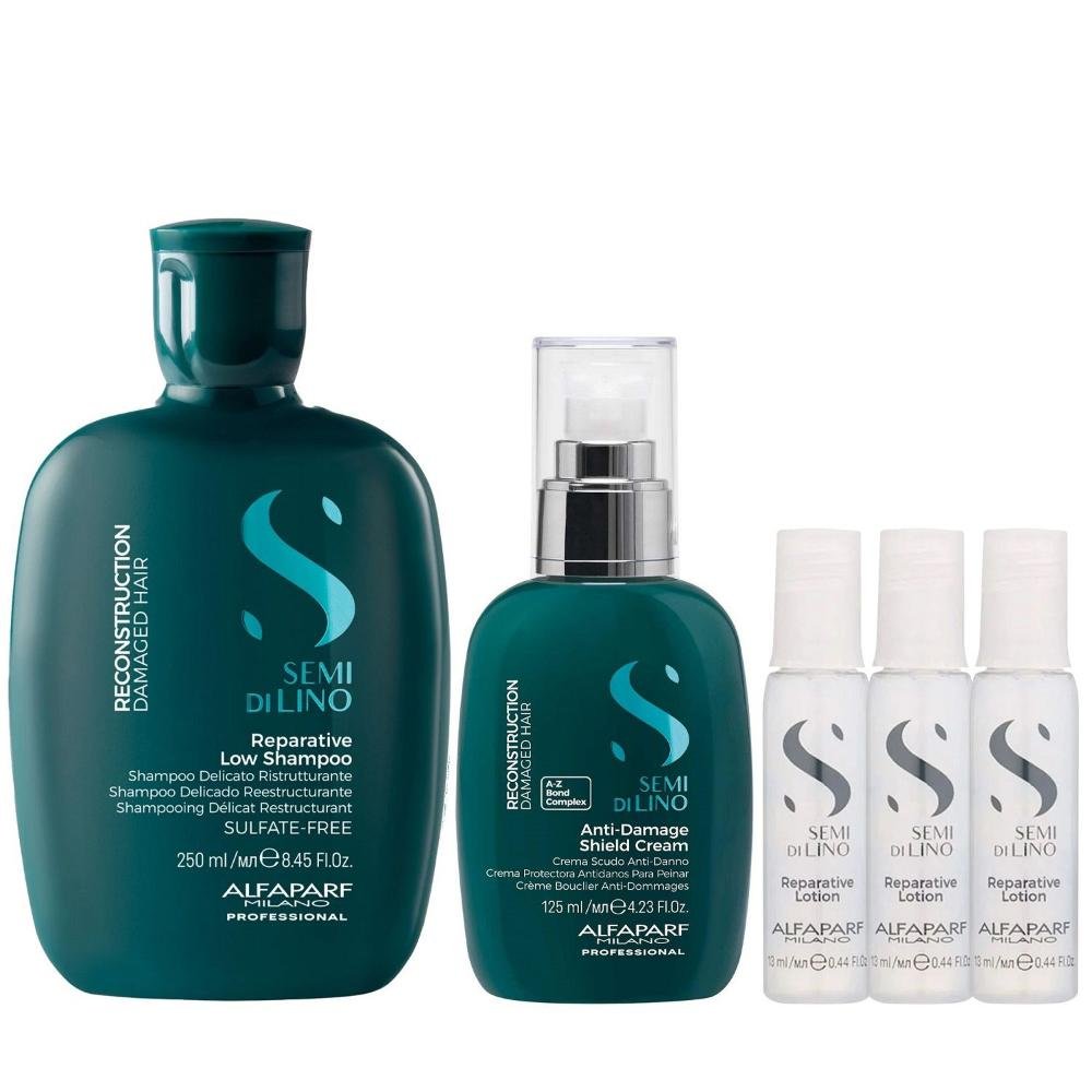 Kit Alfaparf Semi Di Lino Reconstruction - Shampoo 250ml + Creme 125ml + 3x Ampola 13ml