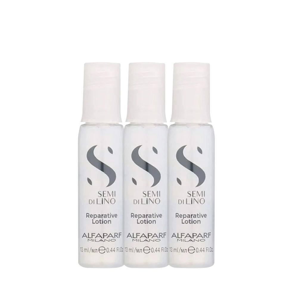 Kit Alfaparf Semi Di Lino Reconstruction - Shampoo 250ml + Máscara Suave 200ml + Fluído 125ml + 3x Ampola 13ml ÚNICO 5