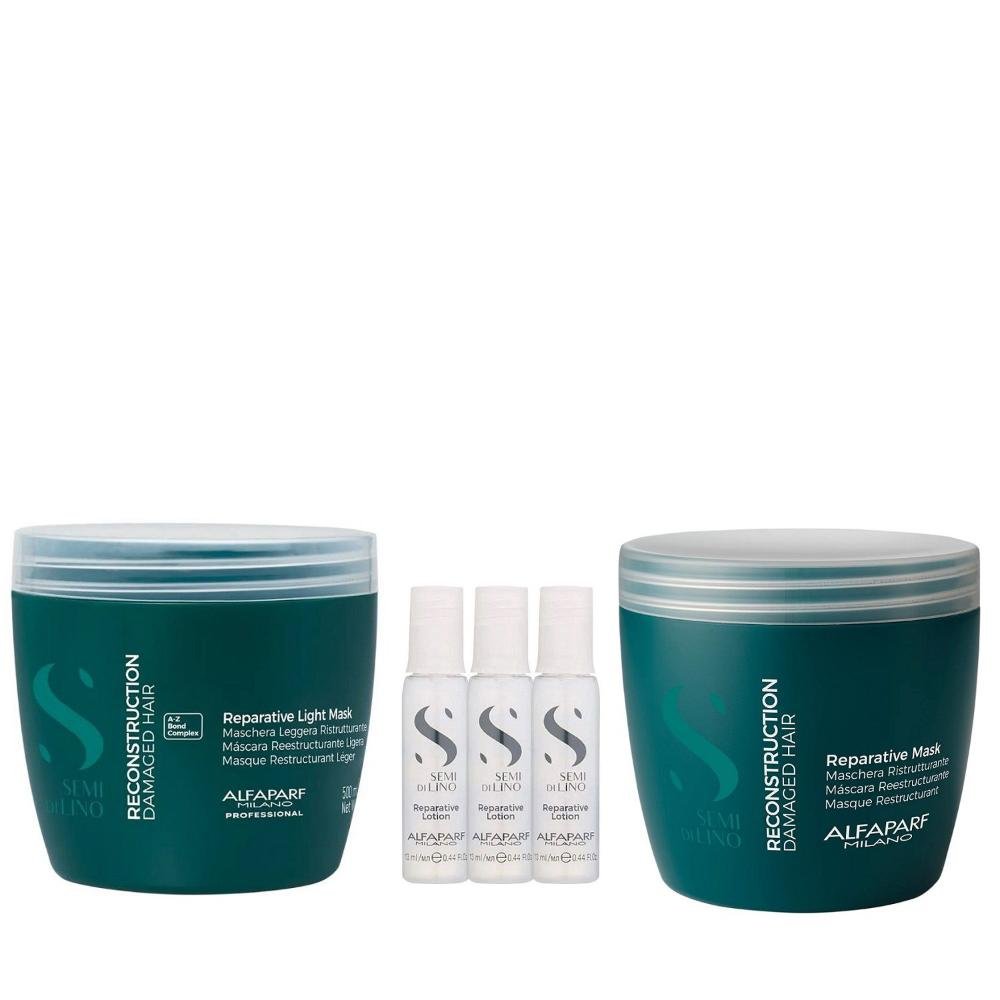 Kit Alfaparf Semi Di Lino Reconstruction - Máscara 500ml + Máscara Suave 500ml + 3x Ampola 13ml ÚNICO 1