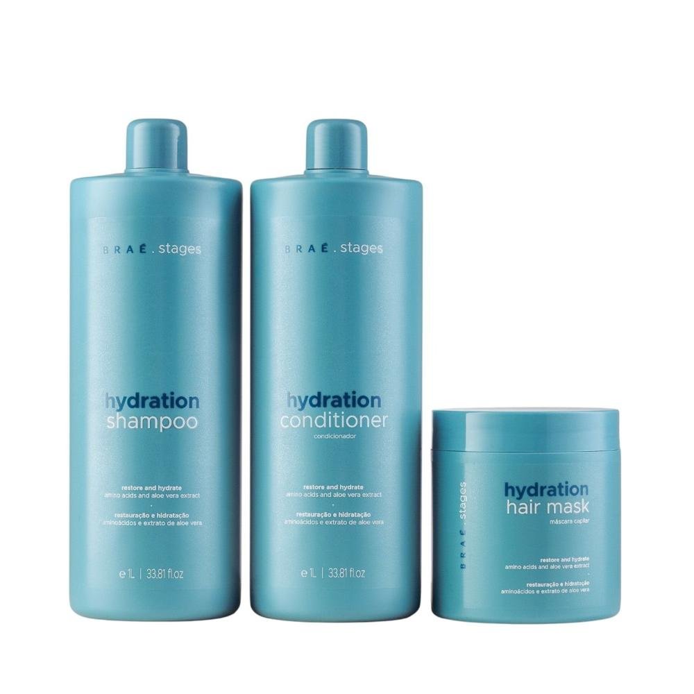 Kit Braé Stages Hydration - Shampoo 1L + Condicionador 1L + Máscara 500g