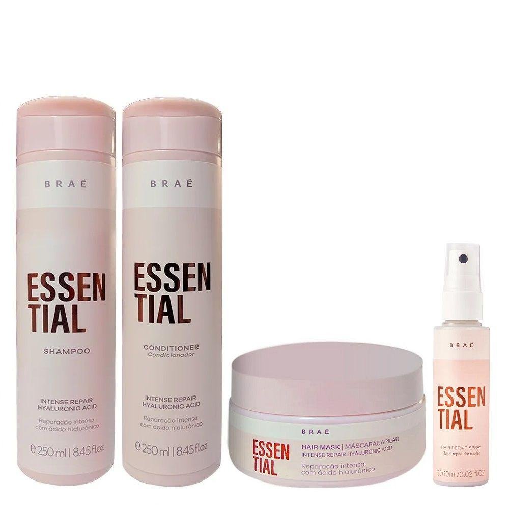 Kit Braé Essential - Shampoo 250ml + Condicionador 250ml + Máscara 200g + Fluído 60ml ÚNICO 1