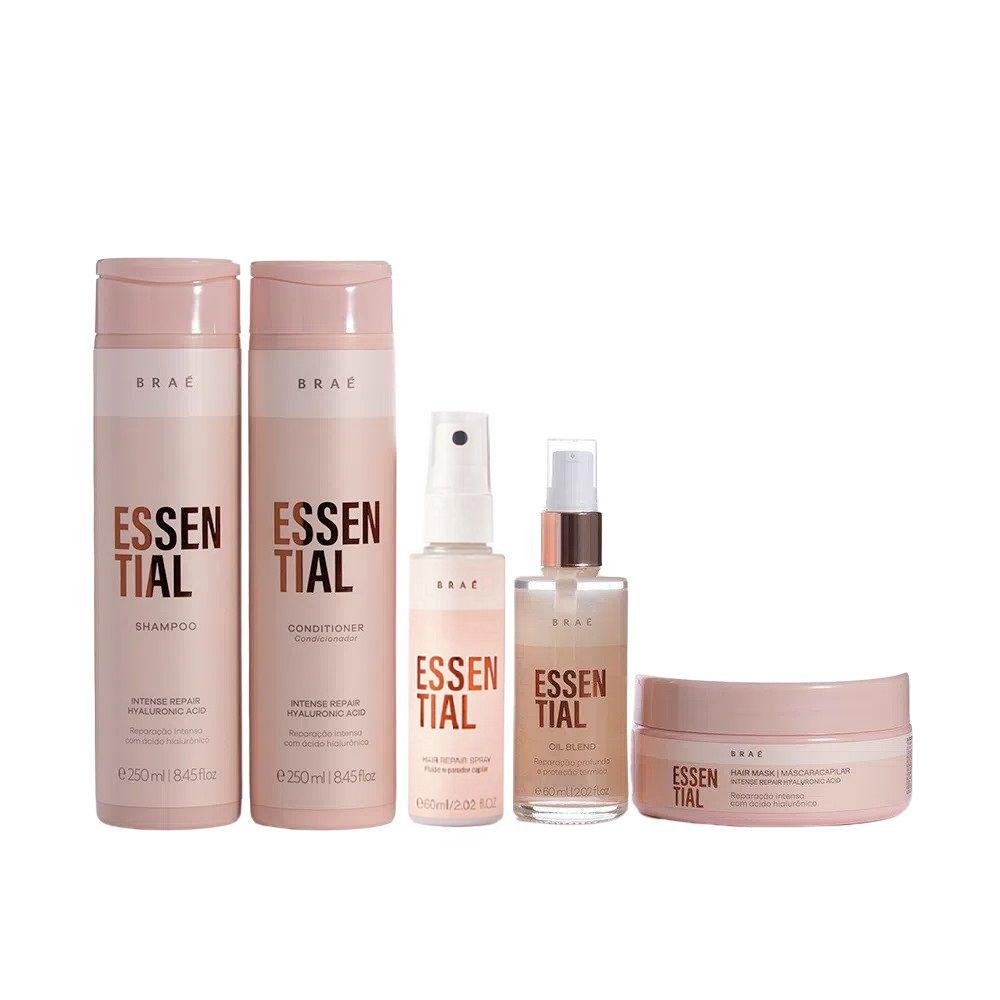 Kit Braé Essential - Shampoo 250ml + Condicionador 250ml + Máscara 200g + Fluído 60ml + Óleo 60ml
