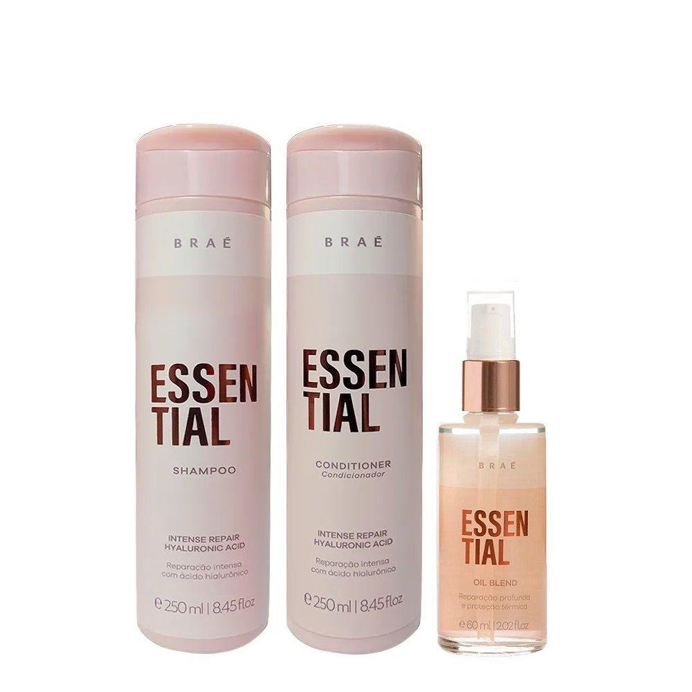 Kit Braé Essential - Shampoo 250ml + Condicionador 250ml + Óleo 60ml