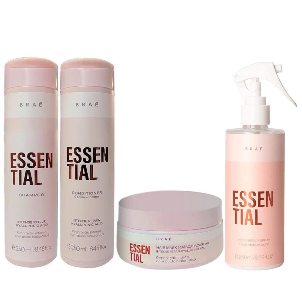 Kit Braé Essential - Shampoo 250ml + Condicionador 250ml + Máscara 200g + Fluído 260ml ÚNICO 1