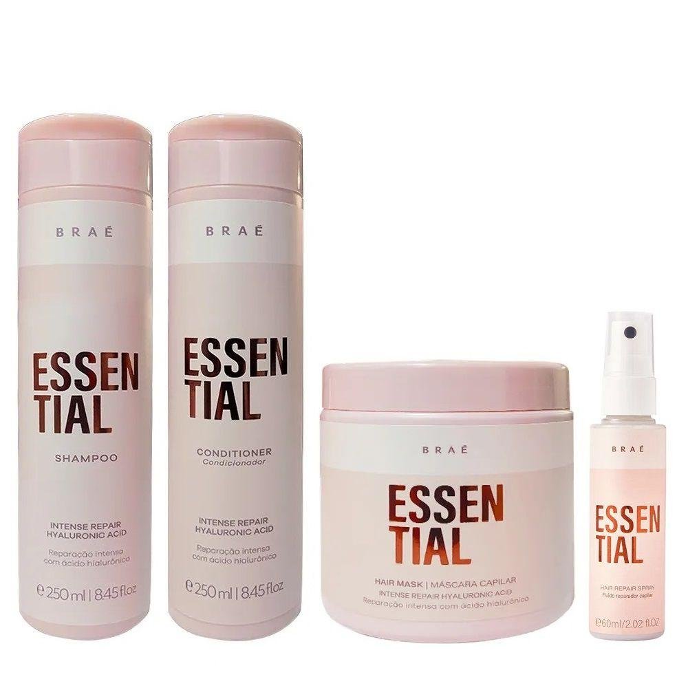 Kit Braé Essential - Shampoo 250ml + Condicionador 250ml + Máscara 500g + Fluído 60ml