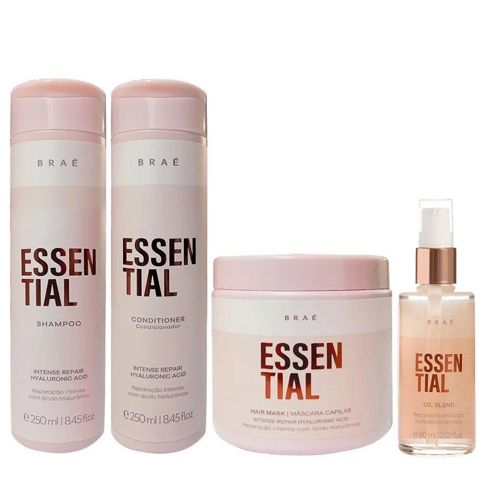 Kit Braé Essential - Shampoo 250ml + Condicionador 250ml + Máscara 500g + Óleo 60ml
