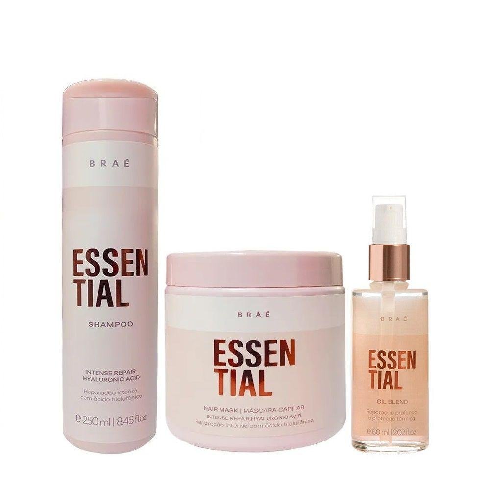 Kit Braé Essential - Shampoo 250ml + Máscara 500g + Óleo 60ml