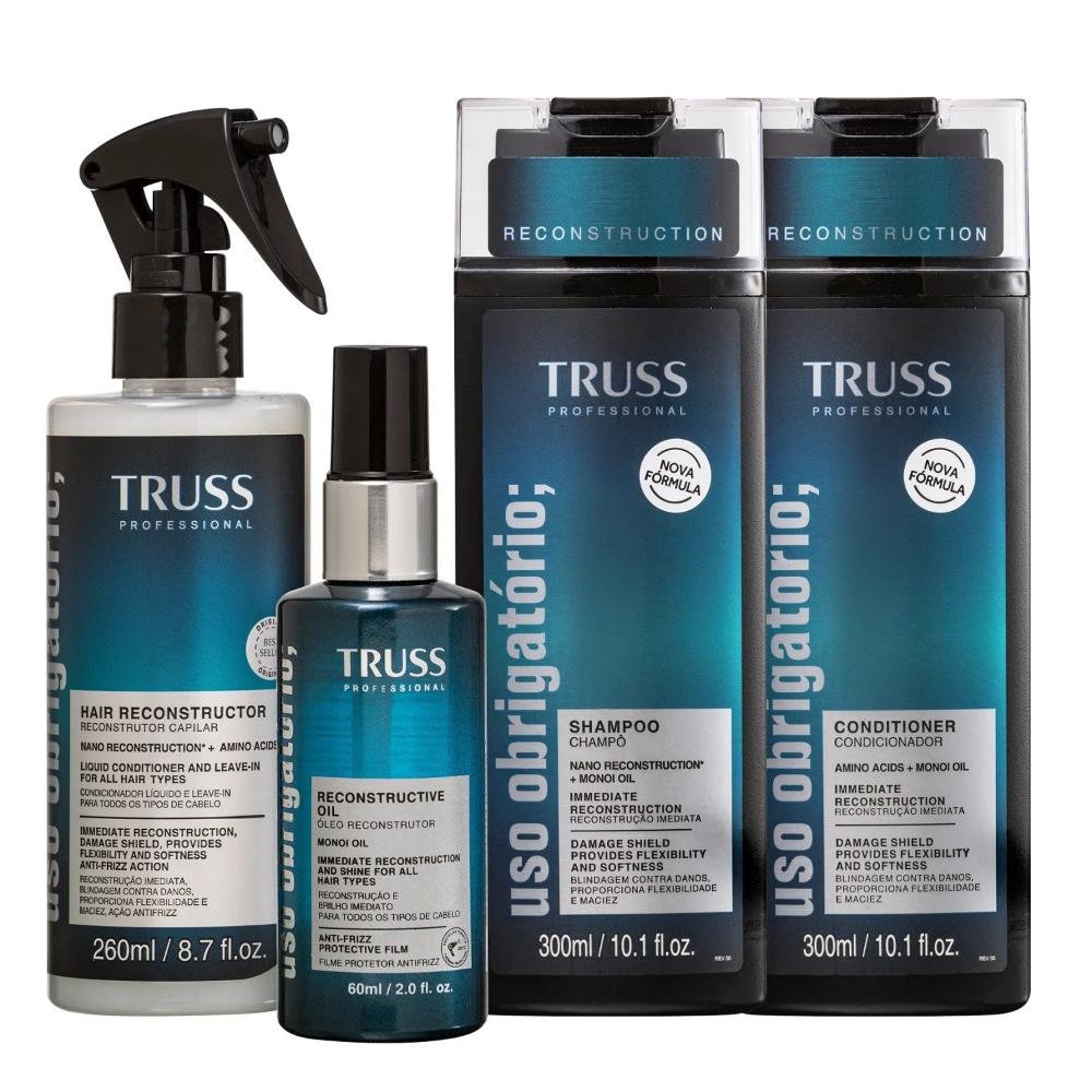 Kit Truss Uso Obrigatório - Shampoo 250ml + Condicionador 250ml + Leave in 260ml + Óleo 60ml