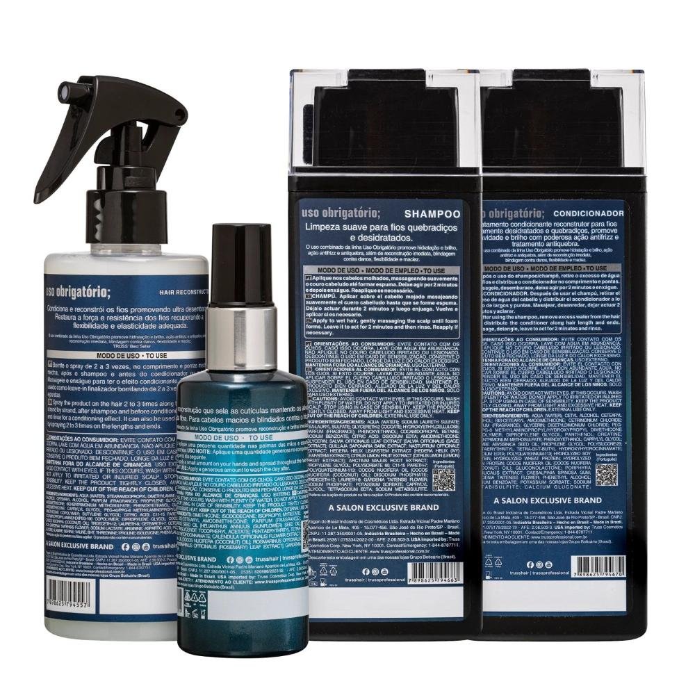 Kit Truss Uso Obrigatório - Shampoo 250ml + Condicionador 250ml + Leave in 260ml + Óleo 60ml ÚNICO 6