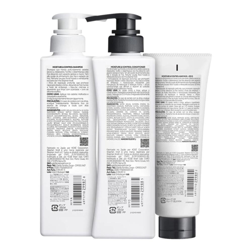 Kit Stephen Knoll Moisture & Control - Shampoo 500ml + Condicionador 500ml + Máscara 222ml ÚNICO 5