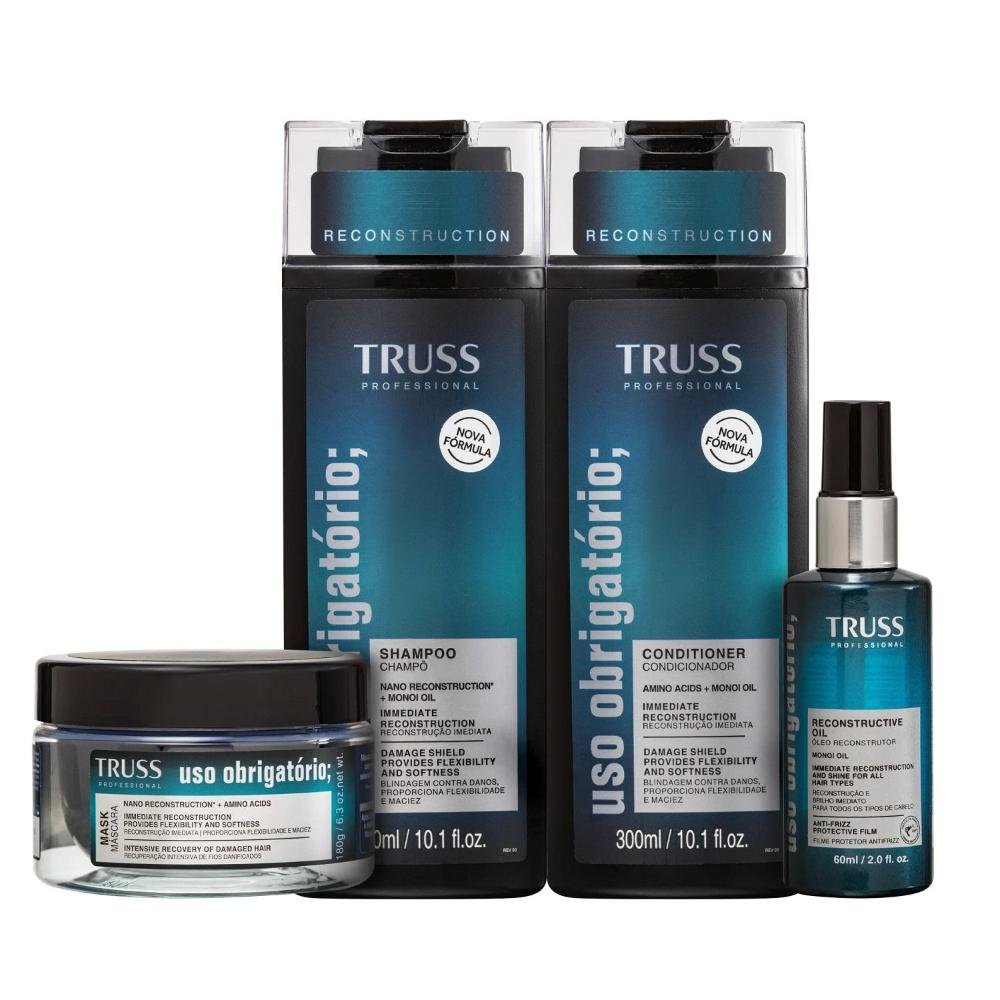 Kit Truss Uso Obrigatório - Shampoo 250ml + Condicionador 250ml + Máscara 180g + Óleo 60ml