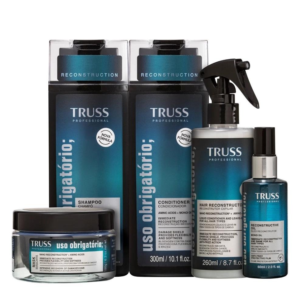 Kit Truss Uso Obrigatório - Shampoo 250ml + Condicionador 250ml + Máscara 180g + Leave in 260ml + Óleo 60ml