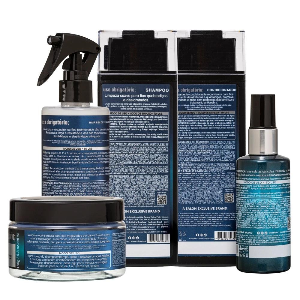 Kit Truss Uso Obrigatório - Shampoo 250ml + Condicionador 250ml + Máscara 180g + Leave in 260ml + Óleo 60ml ÚNICO 2