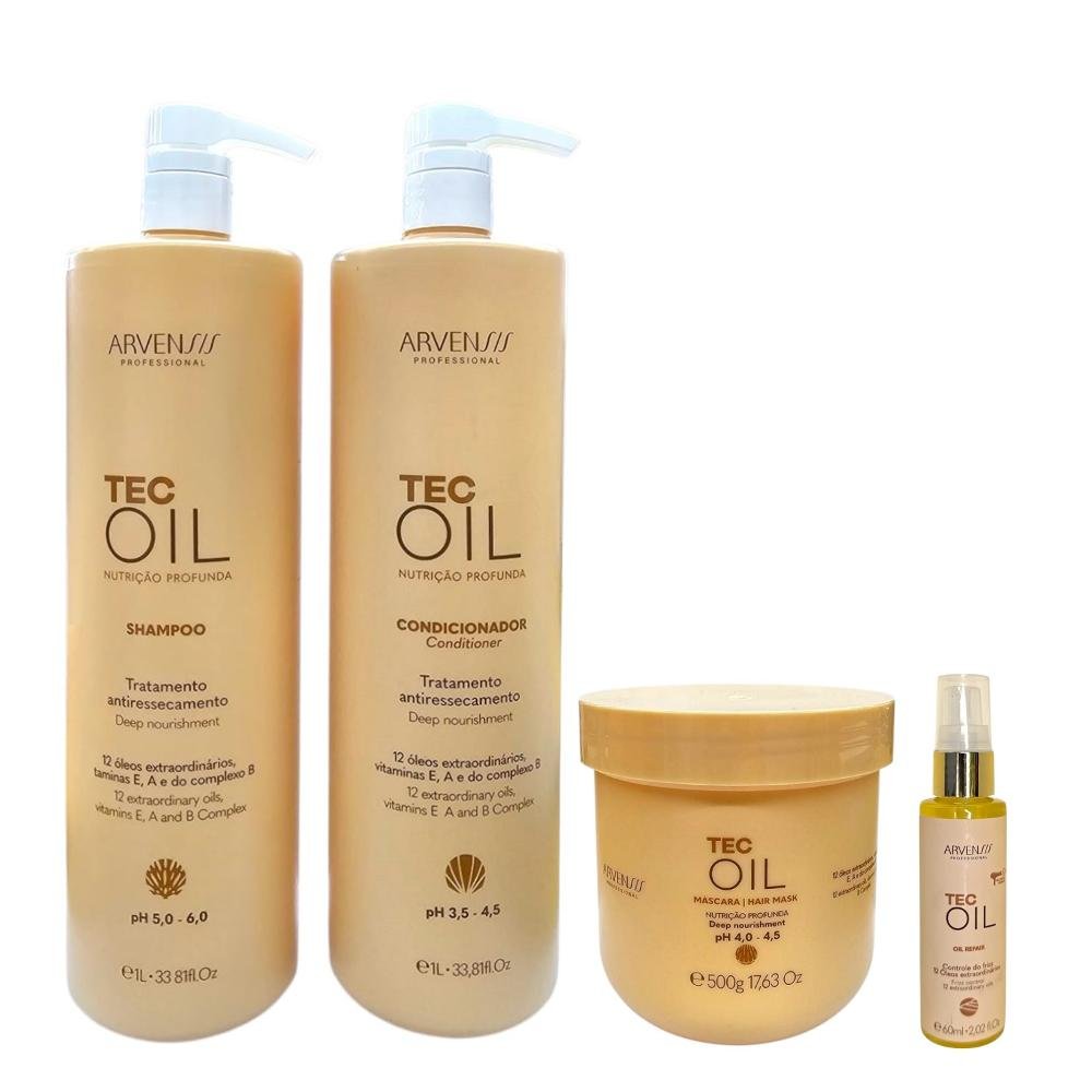 Arvensis Tec Oil - Shampoo 1L + Condicionador 1L + Máscara 500g + Óleo Reparador 60ml
