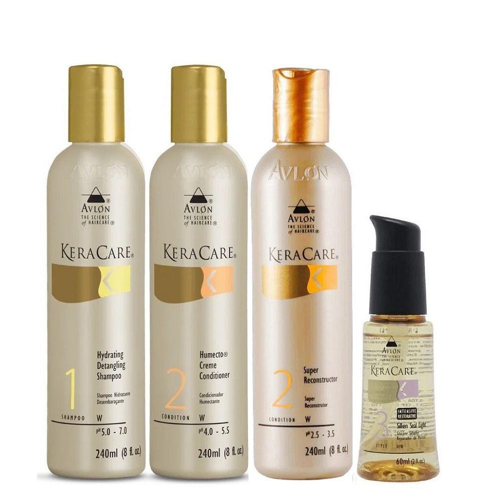 Kit Avlon KeraCare - Shampoo Hydrating 240ml + Condicionador Humecto 240ml + Super Reconstrutor 240ml + Silken Seal 60ml