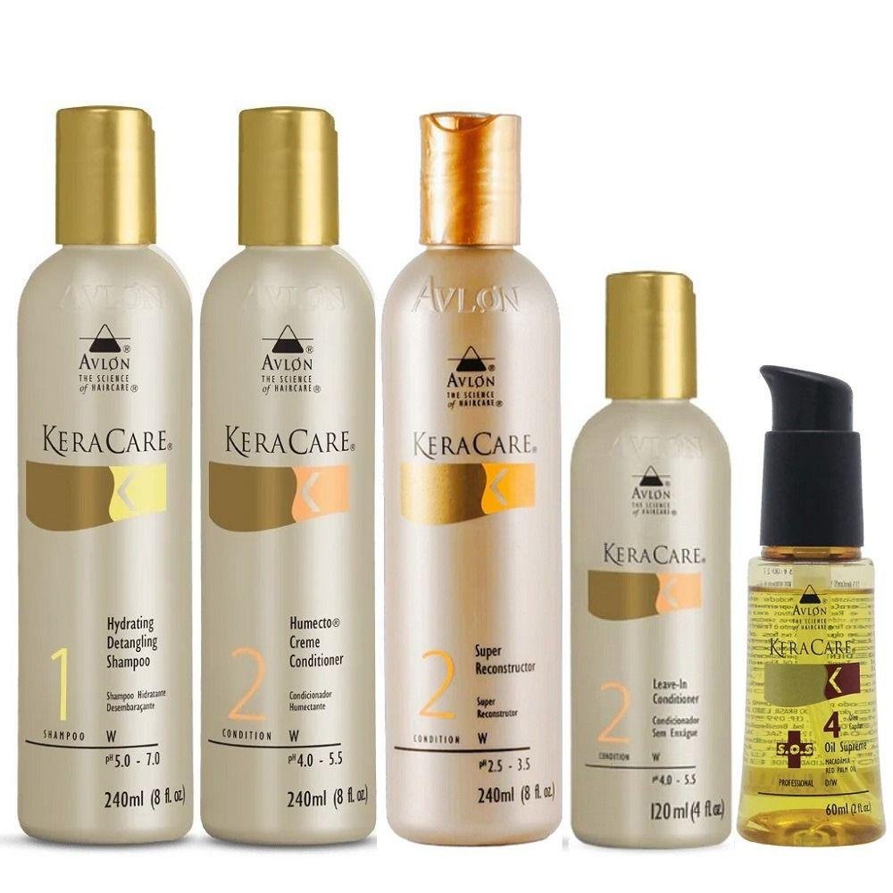 Kit Avlon KeraCare - Shampoo Hydra 240ml + Condicionador Hume 240ml + Reconstrutor 240ml + Leave-in 120ml + Oil SOS 60ml