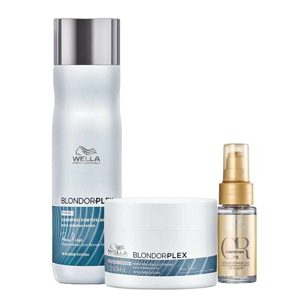 Kit Wella Professionals BlondorPlex - Shampoo 250ml + Máscara 150ml + Oil Reflections 30ml