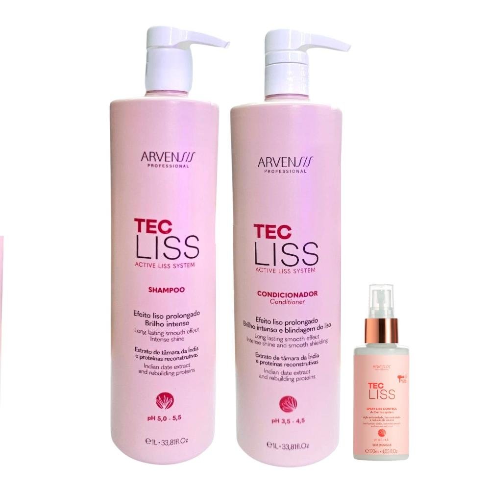 Kit Arvensis Tec Liss - Shampoo 1L + Condicionador 1L + Spray Finalizador 120ml