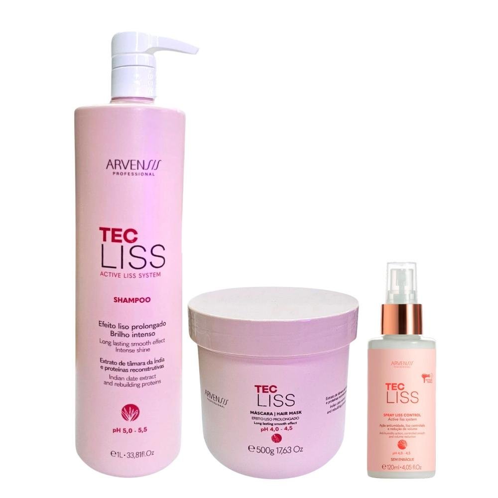 Kit Arvensis Tec Liss - Shampoo 1L + Máscara 500g + Spray Finalizador 120ml