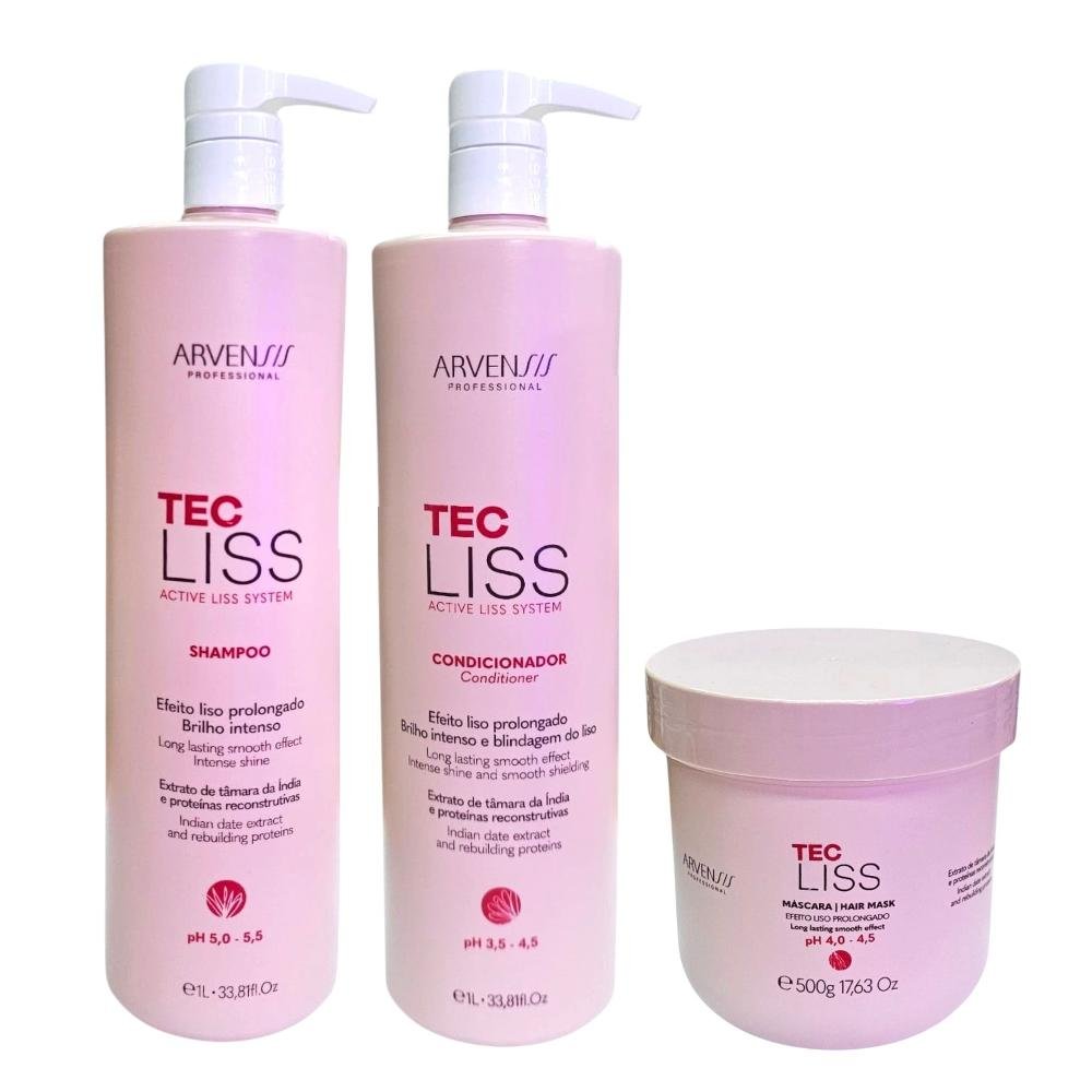 Kit Arvensis Tec Liss - Shampoo 1L + Condicionador 1L + Máscara 500g