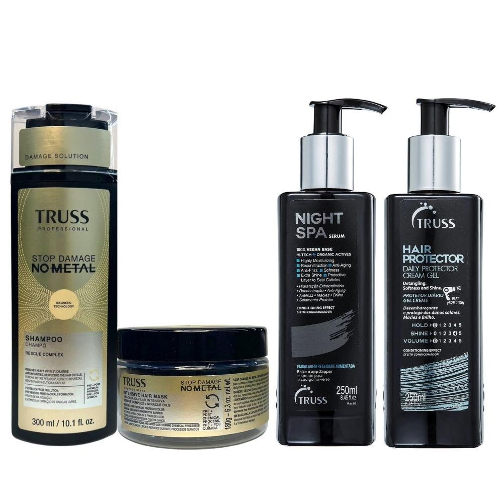 Kit Truss No Metal - Shampoo 300ml + Máscara 180g + Night SPA 250ml + Hair Protector 250ml