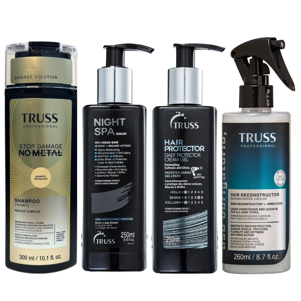 Kit Truss No Metal - Shampoo 300ml + Night SPA 250ml + Hair Protector 250ml + Spray Uso Obrigatório 260ml