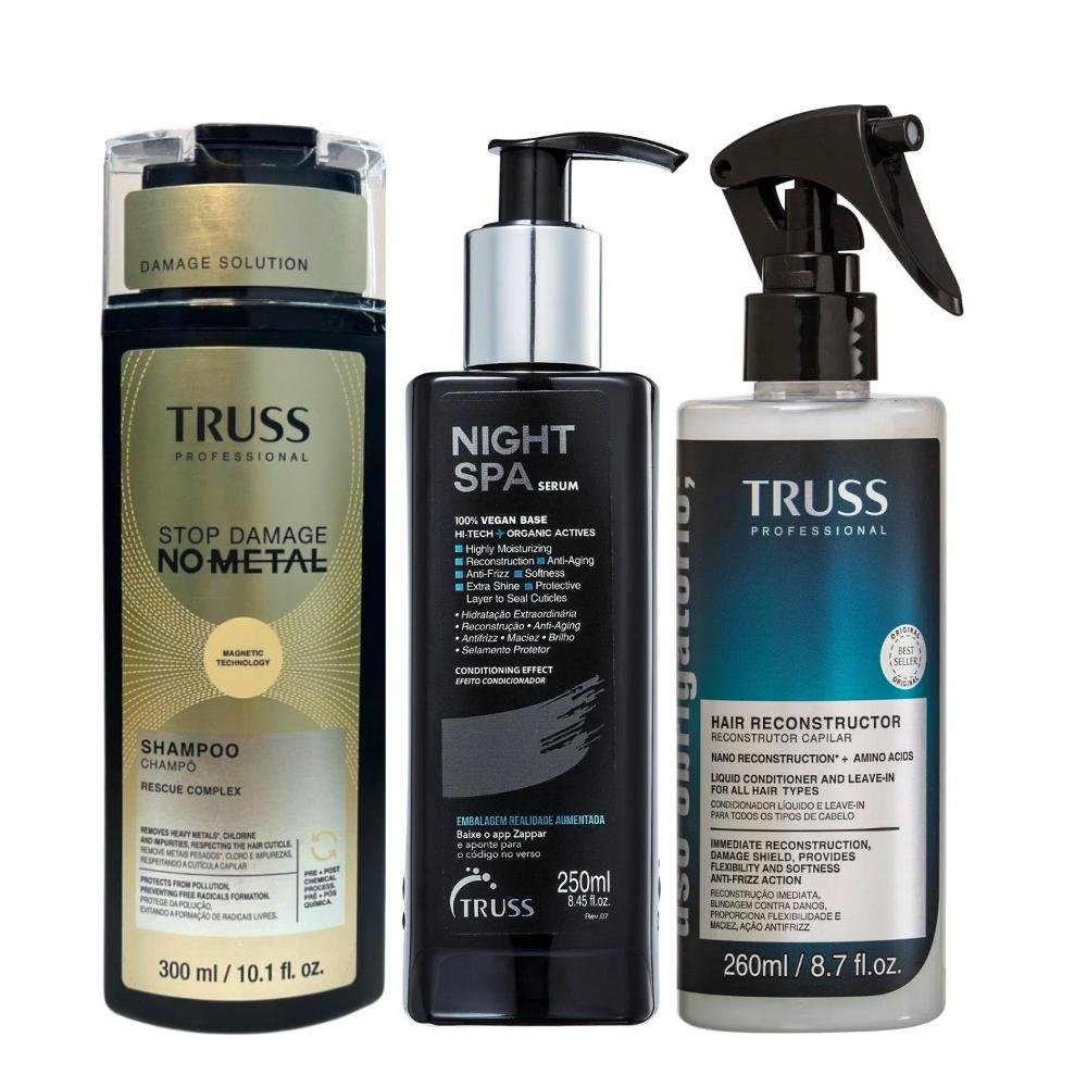Kit Truss No Metal - Shampoo 300ml + Night SPA 250ml + Spray Uso Obrigatório 260ml