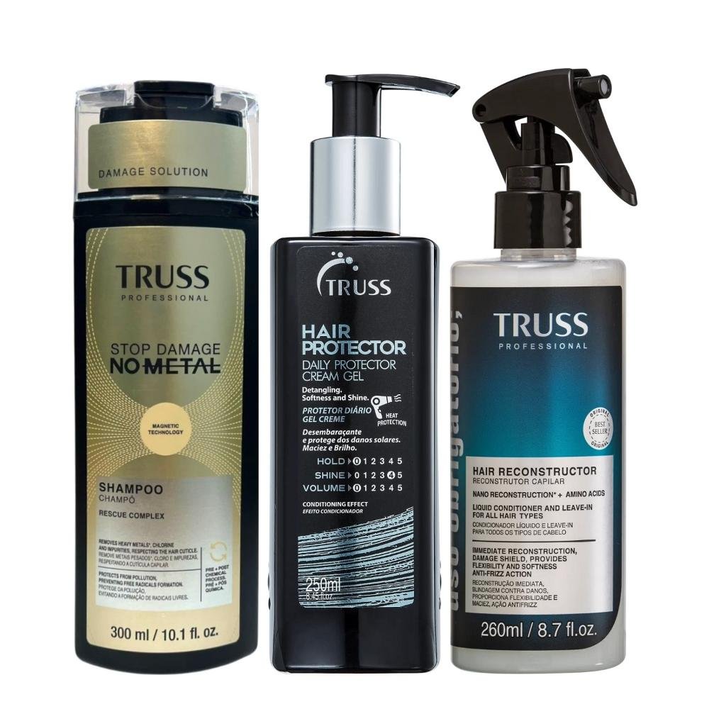 Kit Truss No Metal - Shampoo 300ml + Uso Obrigatório 260ml + Hair Protector 250ml