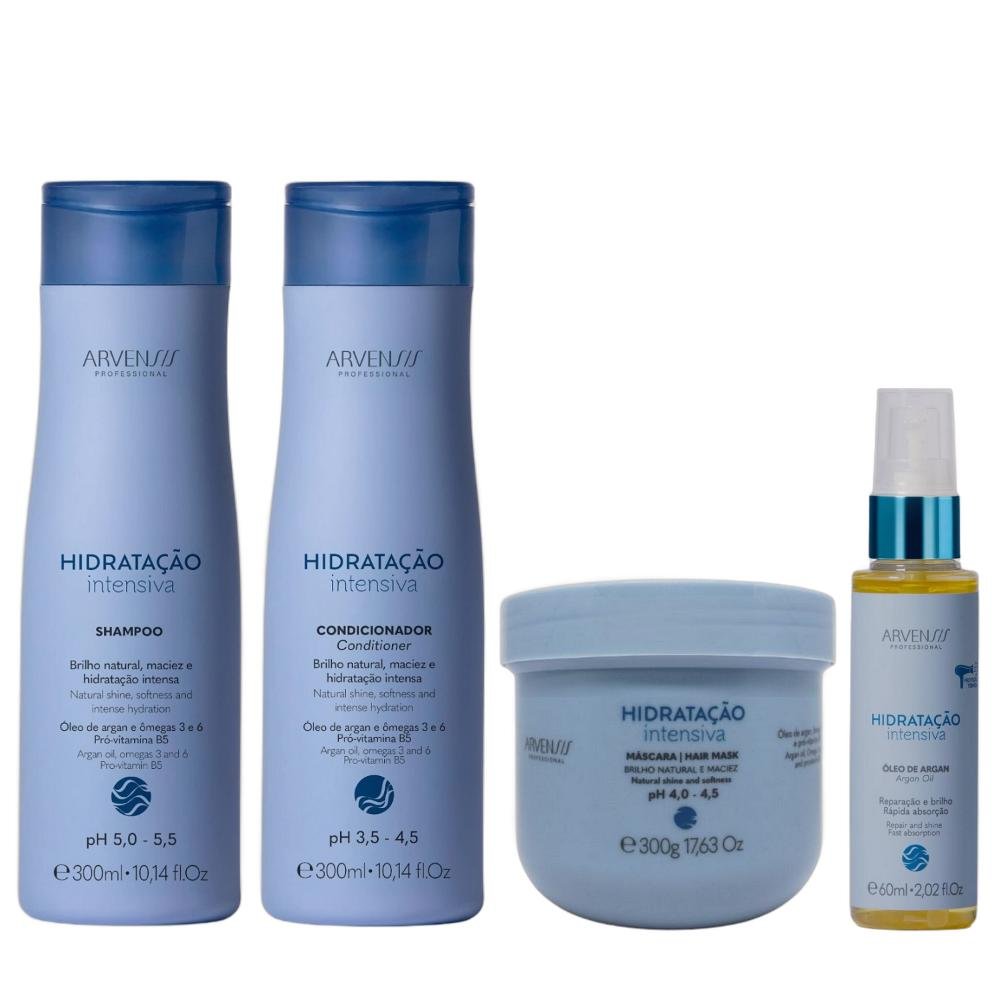 Kit Arvensis Hidratação Intensiva - Shampoo 300ml + Condicionador 300ml + Máscara 300ml + Óleo 60ml ÚNICO 5