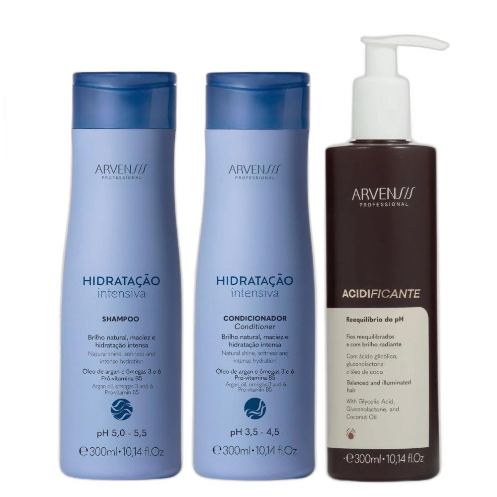 Kit Arvensis Hidratação Intensiva - Shampoo 300ml + Condicionador 300ml + Acidificante 300ml