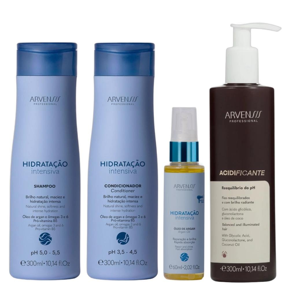 Kit Arvensis Hidratação Intensiva - Shampoo 300ml + Condicionador 300ml + Acidificante 300ml + Óleo 60ml