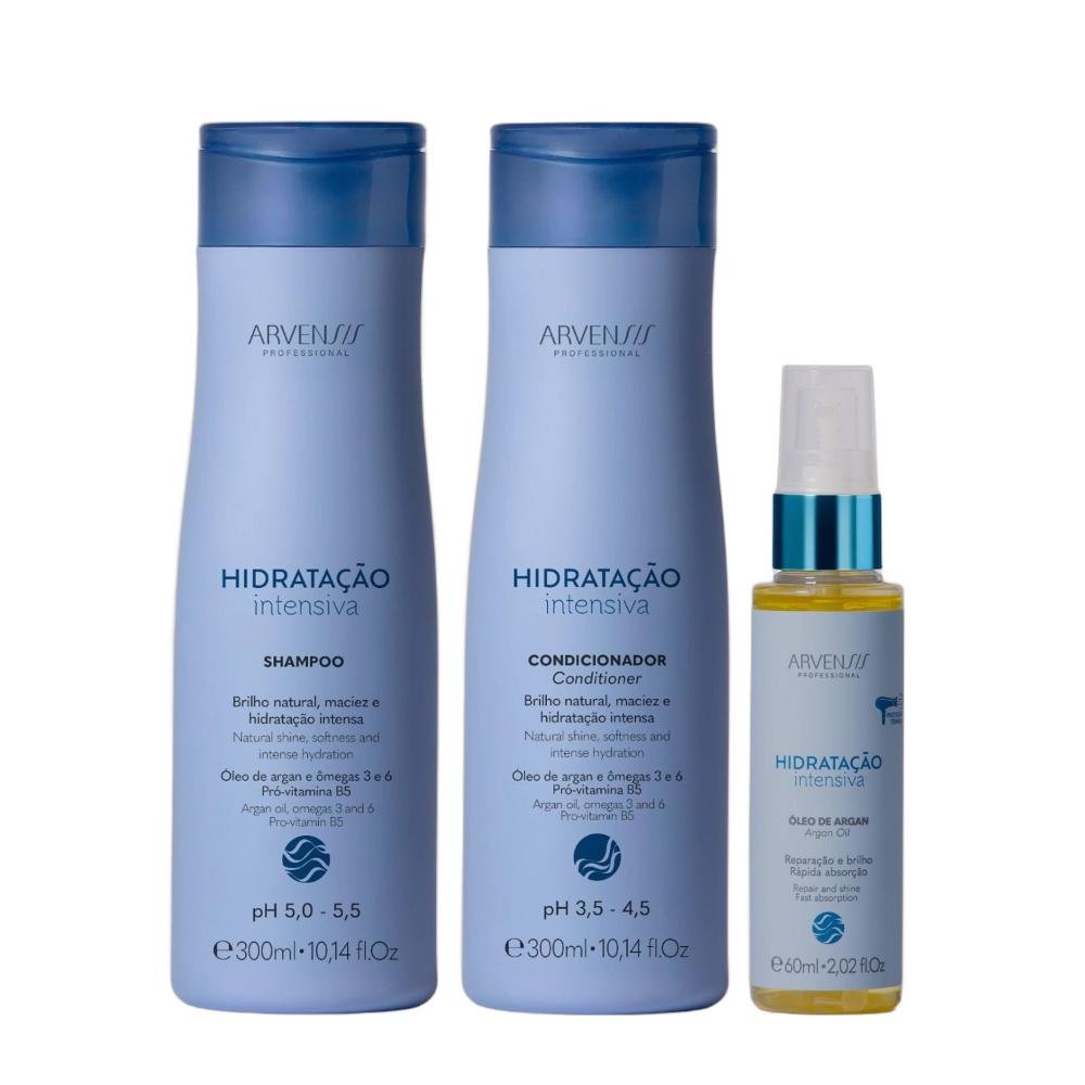 Kit Arvensis Hidratação Intensiva - Shampoo 300ml + Condicionador 300ml + Óleo 60ml