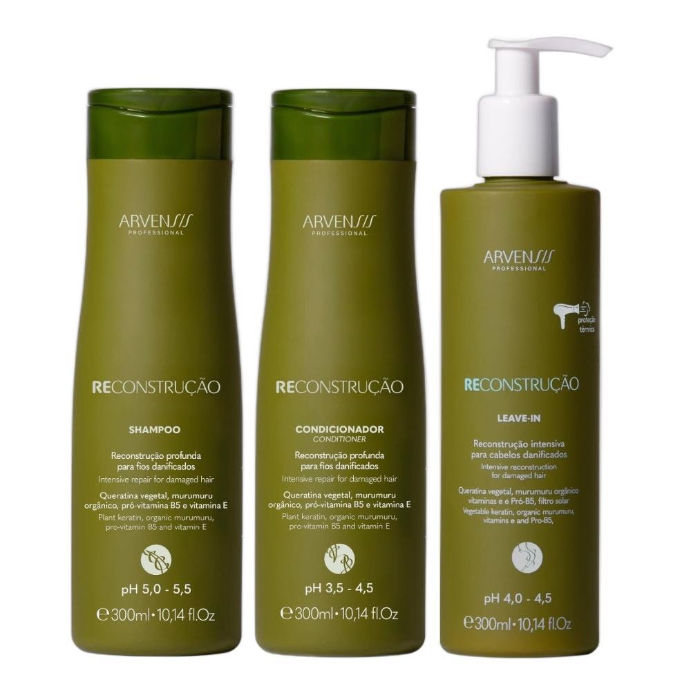Kit Arvensis Reconstrução - Shampoo 300ml + Condicionador 300ml + Leave-in 300ml