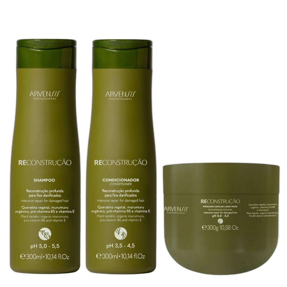 Kit Arvensis Reconstrução - Shampoo 300ml + Condicionador 300ml + Máscara 300ml