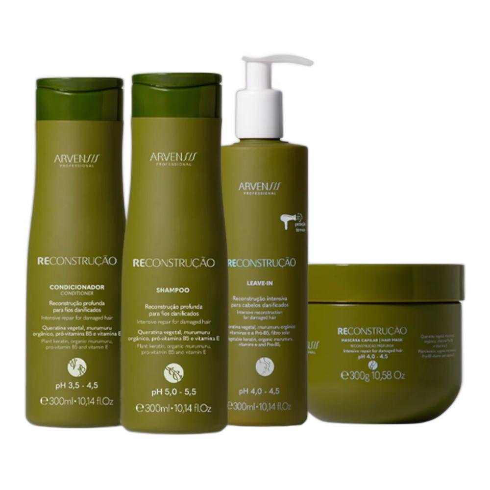 Kit Arvensis Reconstrução - Shampoo 300ml + Condicionador 300ml + Leave-in 300ml + Máscara 300ml