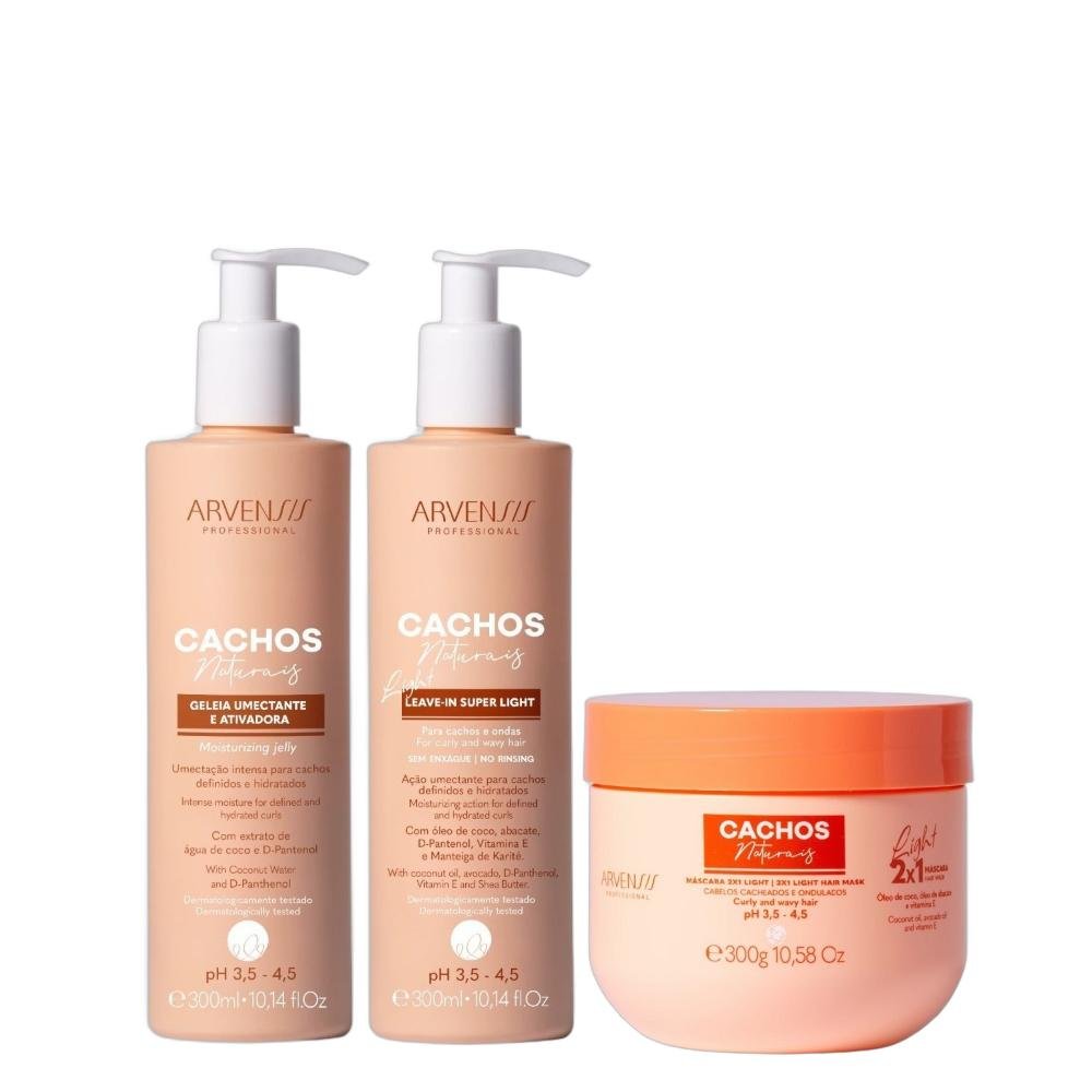 Kit Arvensis Cachos Naturais Light - Geleia Umectante 300ml + Leave-In 300ml + Máscara 2x1 300g