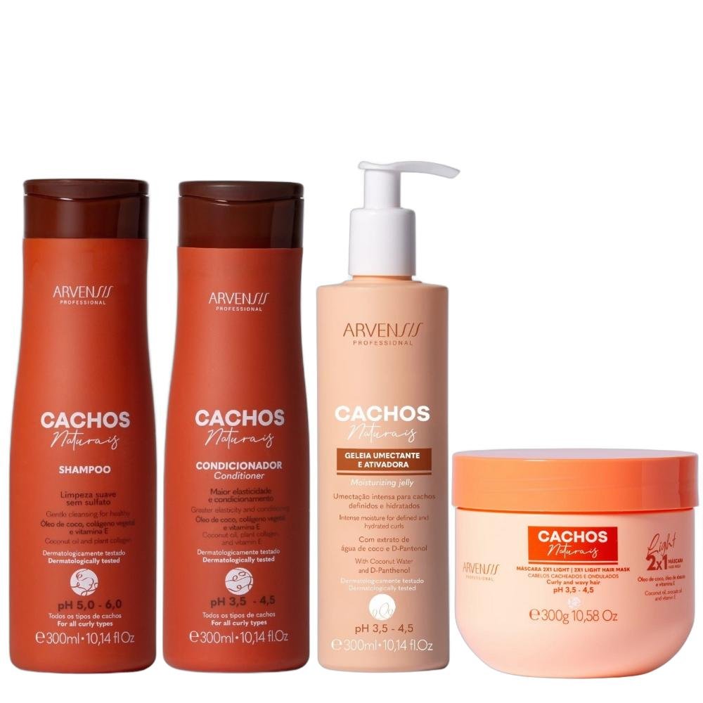 Kit Arvensis Cachos Naturais - Shampoo & Condicionador + Geleia Light 300ml & Máscara 2x1 Light 300g