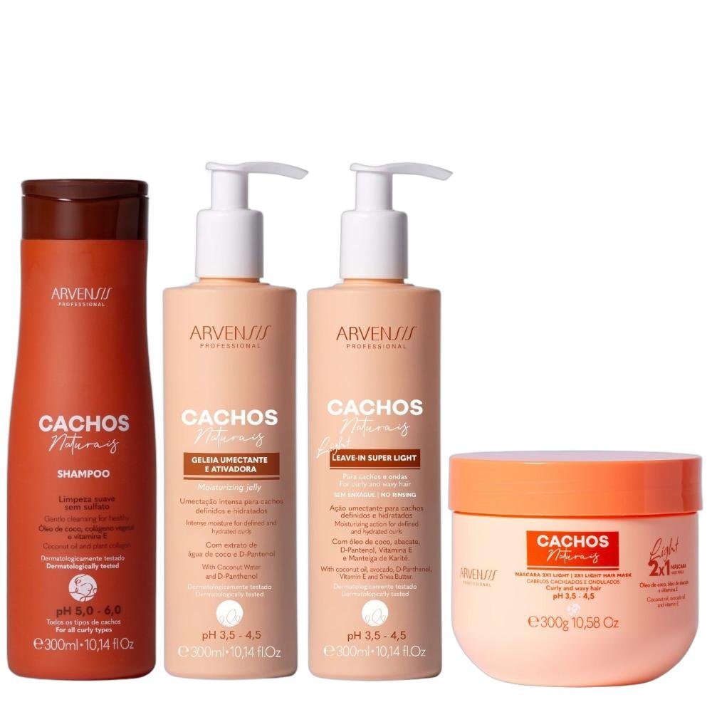 Kit Arvensis Cachos Naturais - Shampoo + Geleia Light & Leave-In Light & Mascara 2x1 Light 300ml