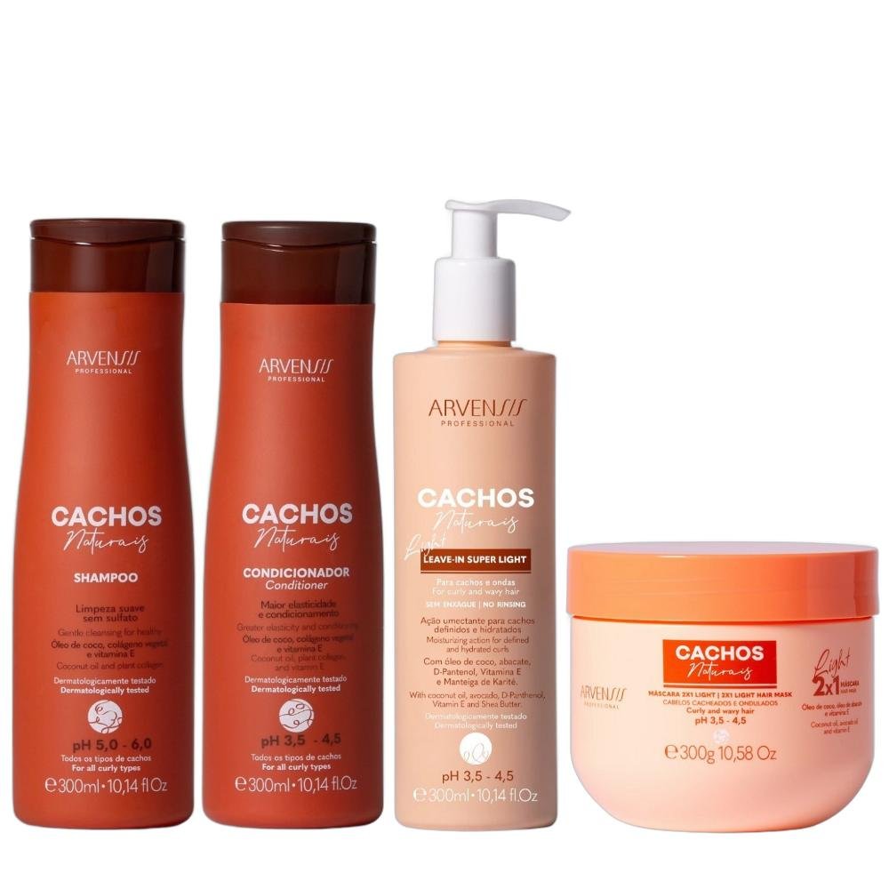 Kit Arvensis Cachos Naturais - Shampoo & Condicionador + Leave-In Light 300ml & Máscara 2x1 light 300g