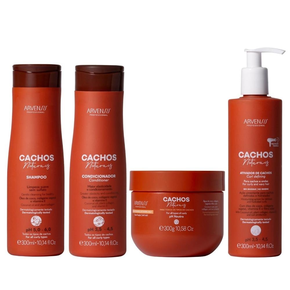 Kit Arvensis Cachos Naturais - Shampoo & Condicionador 300ml + Ativador 300ml + Geleia Suave Fixação 300g