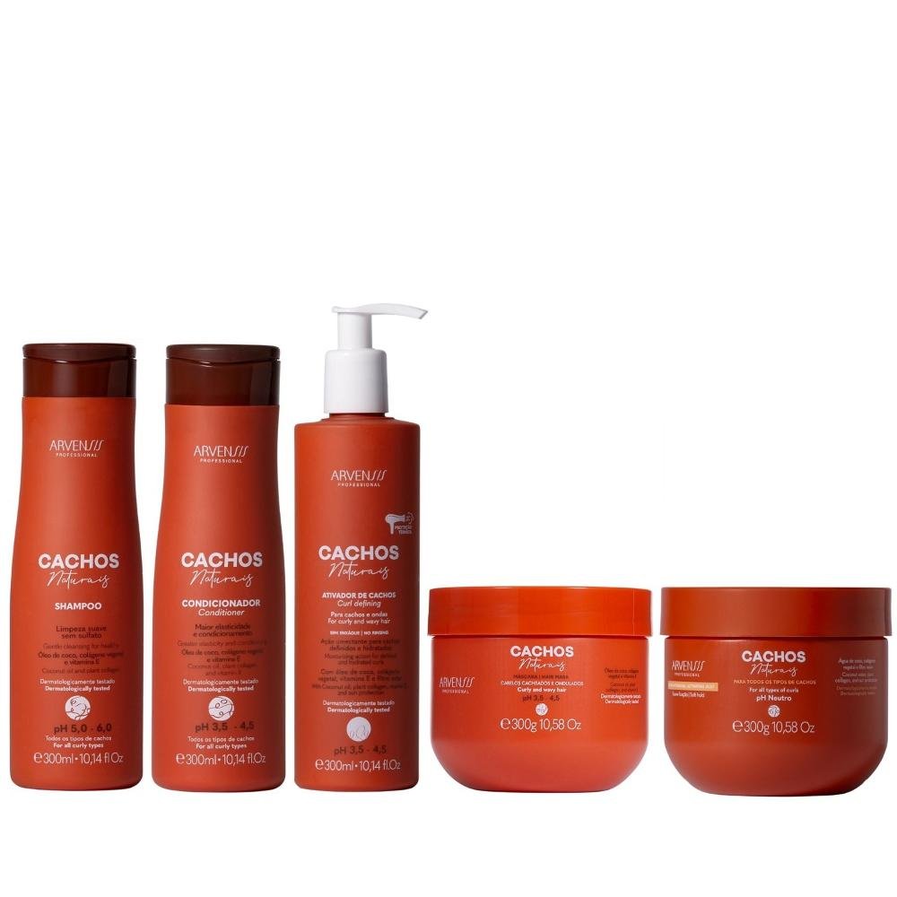 Kit Arvensis Cachos Naturais - Shampoo & Condicionador 300ml + Ativador 300ml + Máscara 300g + Geleia Suave 300g