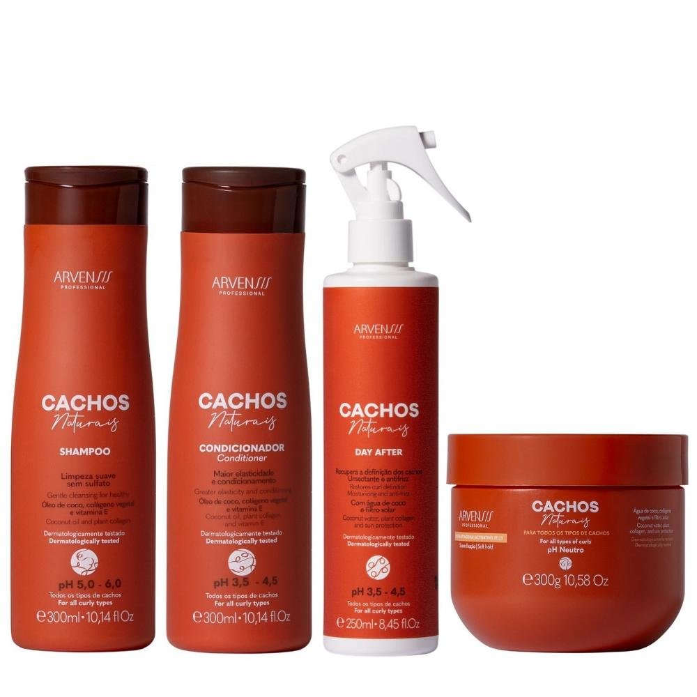 Kit Arvensis Cachos Naturais - Shampoo & Condicionador 300ml + Day After 250ml + Geleia Ativadora Suave 300g